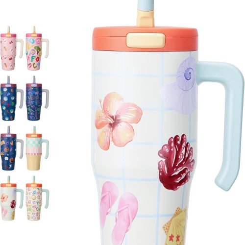 Kids Insulated Water Bottle Coffee Cup with One Touch Straw Lid