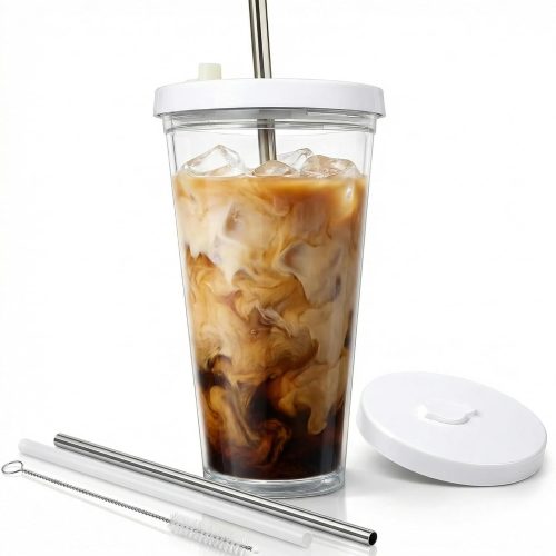 Reusable Iced Coffee Cup Coffee Cup with Straws and Twist Lid