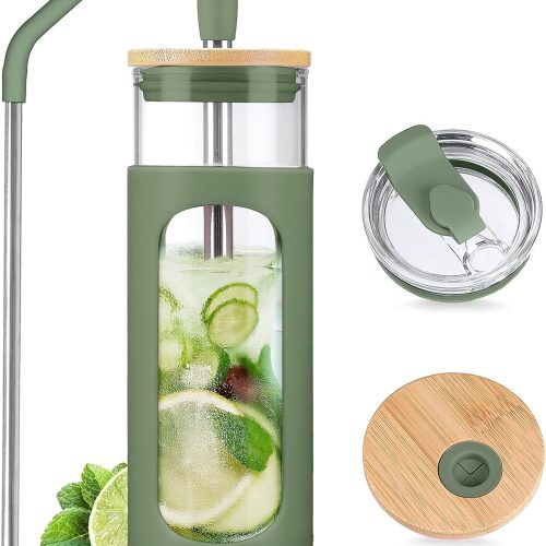 Glass Tumbler Coffee Cup with Bamboo Lid and On The Go Lid