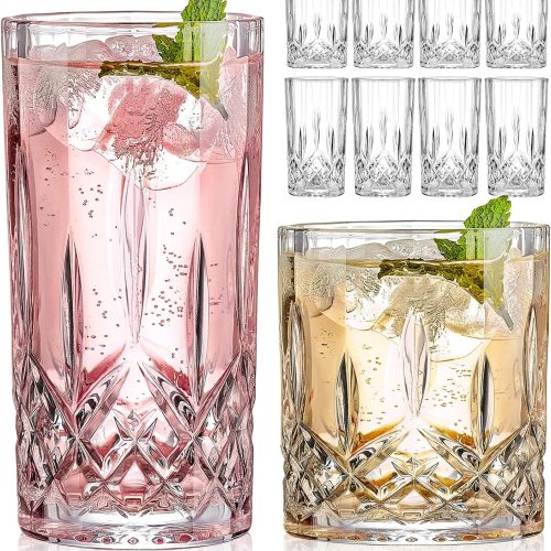 Vintage Textured Drinking Glasses Glass Cup with Ribbed Base