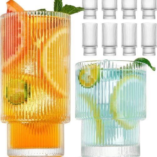 Pint Glass Glass Cup Set with Non Tip Base and Easy Grip Design