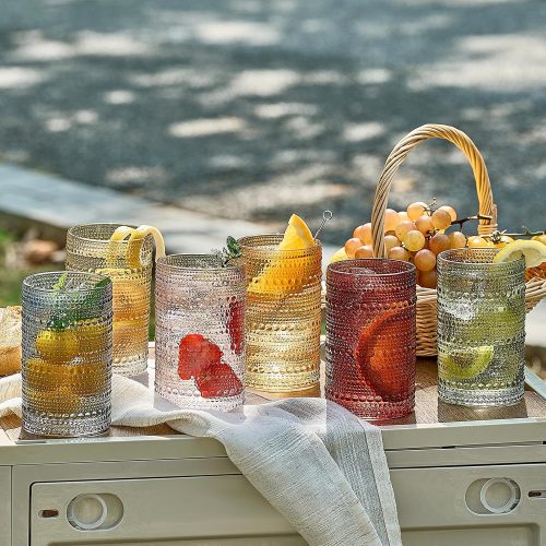 Vintage Beaded Colored Glass Tumblers